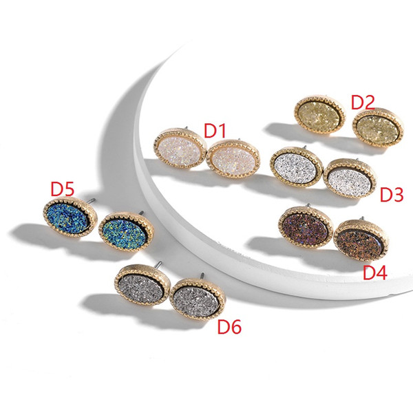 Fashion Oval Druzy Drusy Stud Earrings Fashion Faux Stone Resin Druse Earings Brand Jewelry for Women Girl