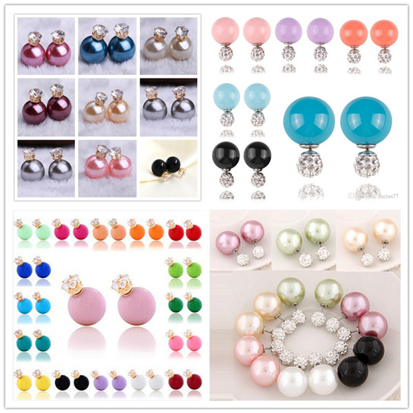 fashion Double Side Imitation Pearl Crystal earrings rhinestone 925 silver plated stud earrings Brand CC Jewellery