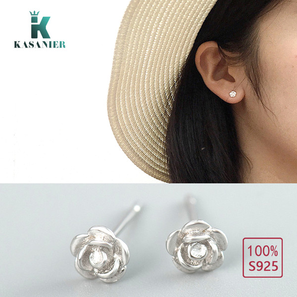 KASANIER S925 Sterling Silver Dazzling Rose flower Shape Stud Earrings for Women Girls Sterling Silver Jewelry K-ED0105