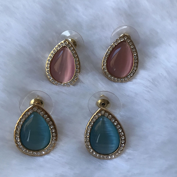 Fashion pink and blue rose gold color plated opal simple small earring kpop accessories/boucle d'oreille femme/brincos/korean trendy earring