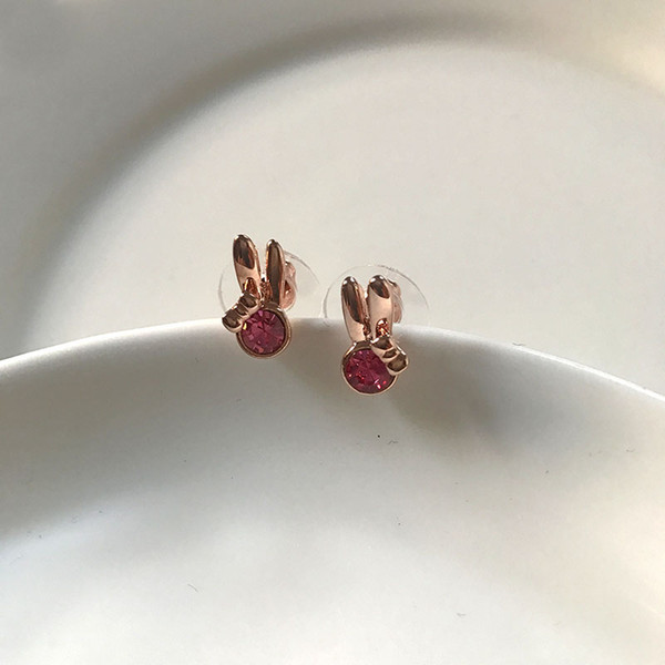 Fashion pink and blue rhinestone rose gold color plated small earring/boucle d'oreille femme/brincos/ korean trendy earrings