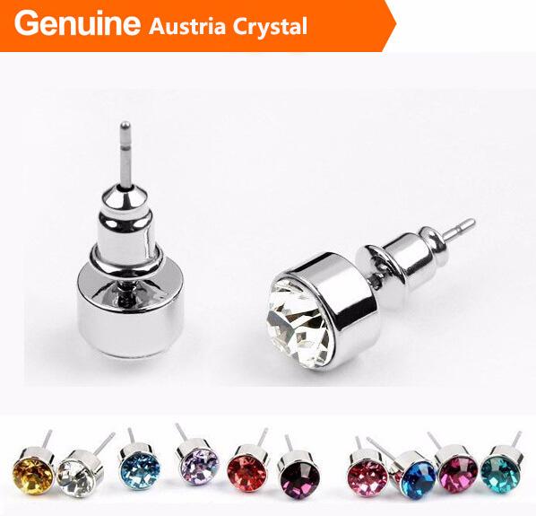 Hot Selling!! wholesale 18K Gold Platinum Plated Round Cute Austria Crystal Stud Earrings Piercing Jewelry mix colours 10pairs/lot