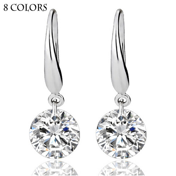 Silver Cubic Zircon Statement Crystal Earrings Luxury Western Fashion Gemstone Dangle Drop Earring