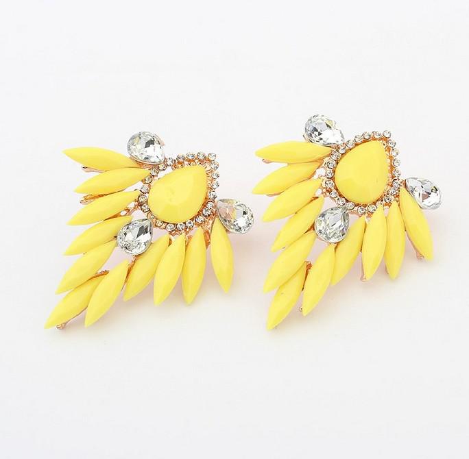 New Gold Plated leaf earring Fashion Charming Fluorescence Color Resin Drop Leaf Rhinestone Ear Stud Earrings