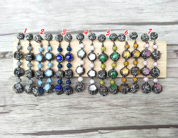 Natural cat eye opal stone dangle tassels earrings pave crystal rhinestone gems stone women jewelry ER637