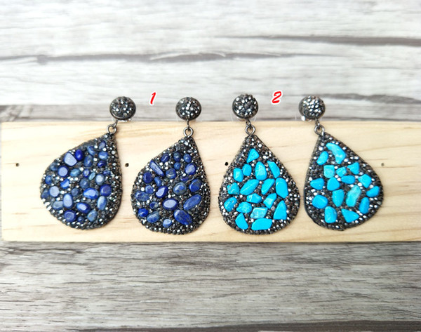 Fashion Water drop earrings,handmade leather pave rhinestone Crystaly Stone charm dangle earrings for women ER634