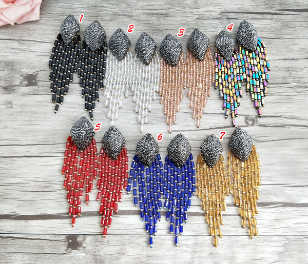 Handmade fashion acrylic Tassel dangle Earrings Paved Rhinestone Crystal Jewelry For Women Bohemia Earrings ER645