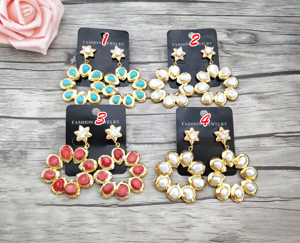 Gorgeous Flower Vintage Pendants,Water drop Semi Precious Stone charm Bohemian Style Earrings for Women ER660