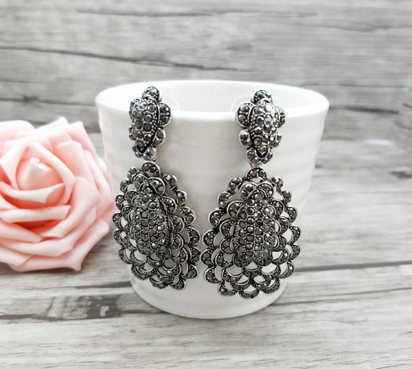 Fashion flower shape drop earrings Pave Rhinestone crystal Earrings charm Handmade dangle Jewelry For Women ER691