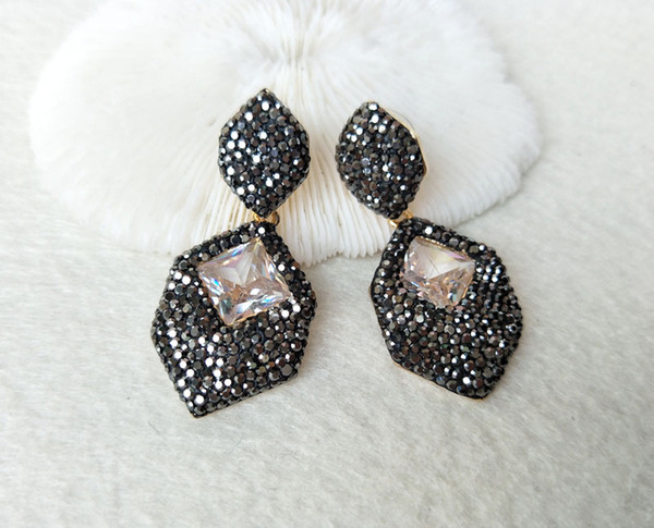 Handmade Fashion octagon shape earrings Paved Rhinestone Crystal Charm drop Dangle earrings Jewelry for women ER468