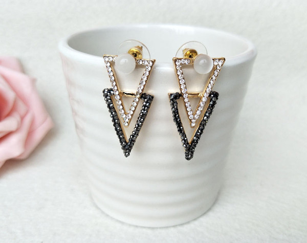 Fashion triangle charm earrings handmade pave black rhinestone drop dangle for women Jewelry Earrings finding ER473