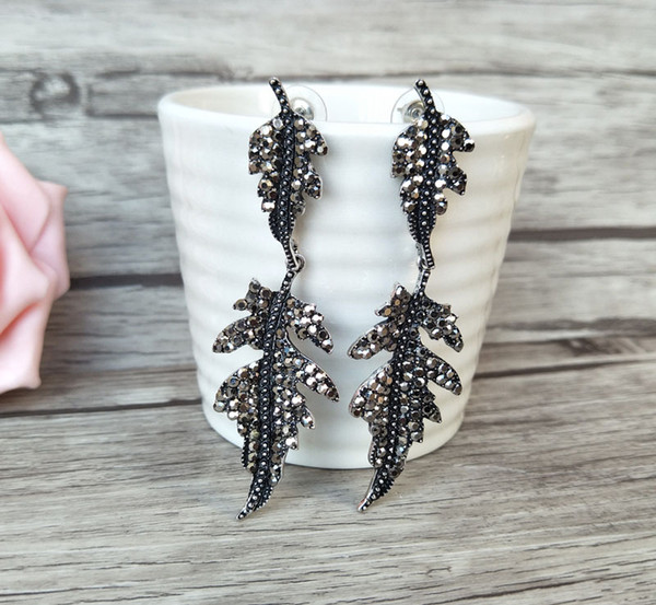 Fashion Handmade pave Black rhinestone crystal Earring leaft shape charm dangle earrings for women jewelry ER387