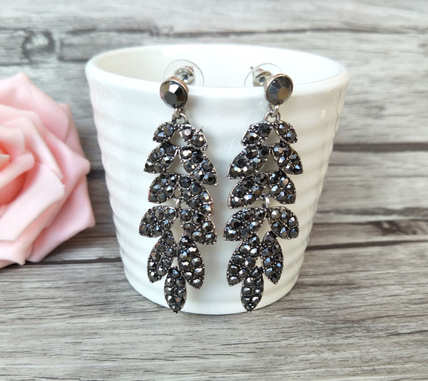 Handmade sparkly pave black rhinestone crystal Vintage gorgeous dangle charm earrings,fashion jewelry For women ER383