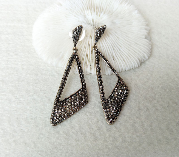 Fashion triangle charm earrings handmade pave Black rhinestone drop dangle for women Jewelry Earrings finding ER449