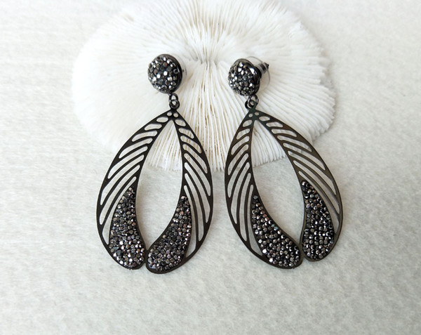 Handmade Fashion leaf shape earrings Paved Rhinestone Crystal Charm Dangle earrings Finding Jewelry for women ER454