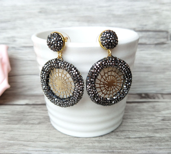 Fashion round hollow out earrings Paved Rhinestone Crystal Charm drop Dangle earrings Jewelry for women ER528