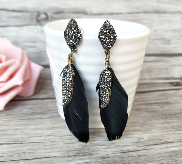 Pave Crystal Rhinestone with Feather Dangle Earrings,fashion handmade Charm Jewelry For Women earring fandings ER388