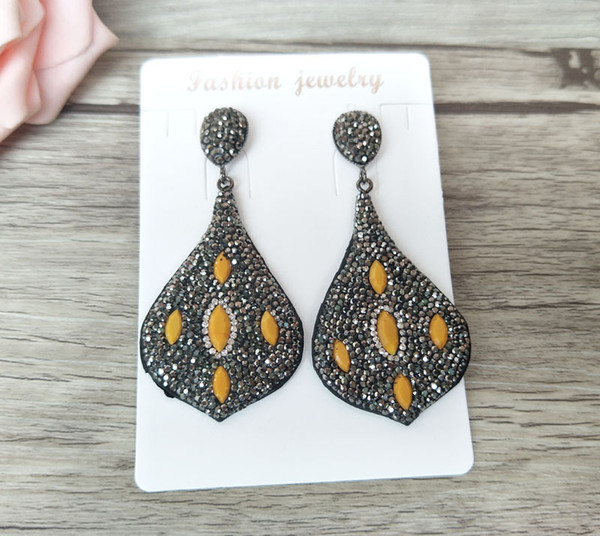 Fashion handcrafted earrings pave Crystal rhinestone and yellow stone charm dangle earrings Jewelry for women ER548