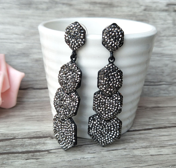 Handmade sparkly black rhinestone,pave crystal rhombus gorgeous dangle charm earrings,fashion jewelry for women ER362