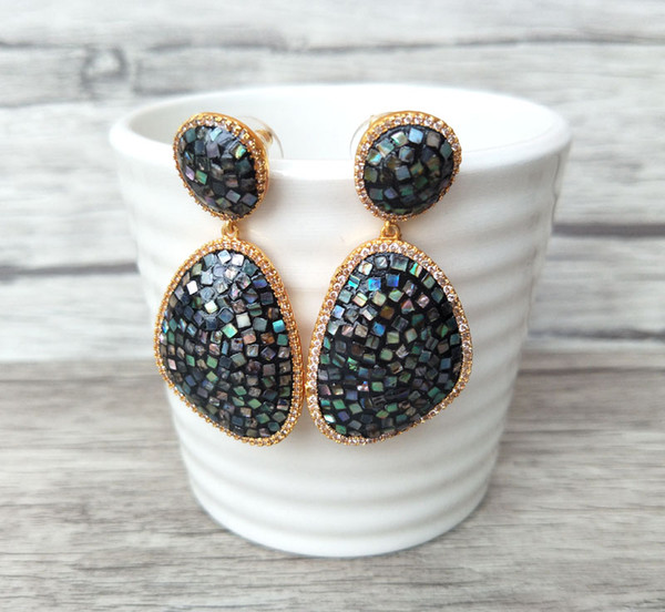 Natural abalone shell water-drop shaped Earrings,Pave Cubic Zirconia Charm Fashion Micro women Jewelry earrings ER627
