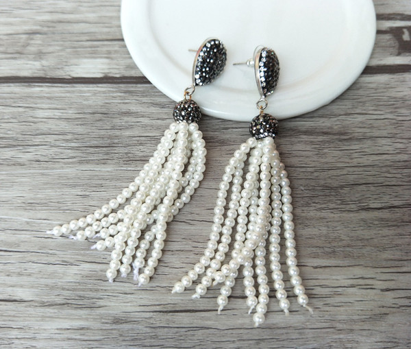 Handmade pearl Tassel Dangle Earrings, Pave Rhinestone Jewelry For Women Bohemia Earring ER197