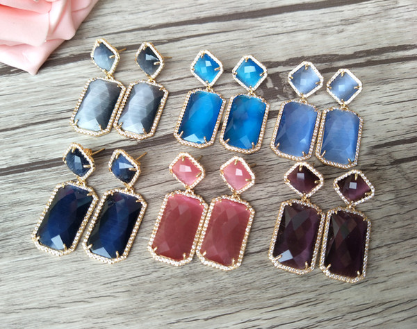 Faceted opal Crystal Earring With Pave Zircon Dangle Cat Eyes' Gem stone Earrings Jewelry Druzy ER207