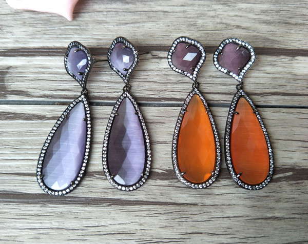 Natural Teardrop CZ Crystal zircon Stone earrings,Micro pave Dangle Gem stone Earrings Jewelry ER191