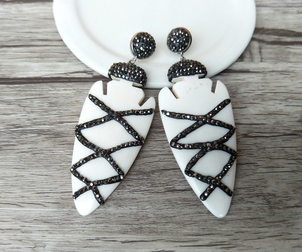 White OX bone arrowhead Earrings,Pave Rhinestone Crystal Charms Earrings Jewelry For Women ER196