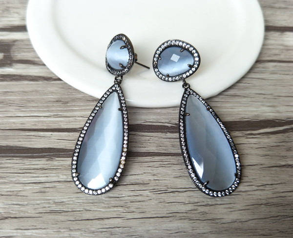 Natural Teardrop Earrings CZ Crystal zircon earrings,Micro pave Dangle Gem stone Jewelry ER190