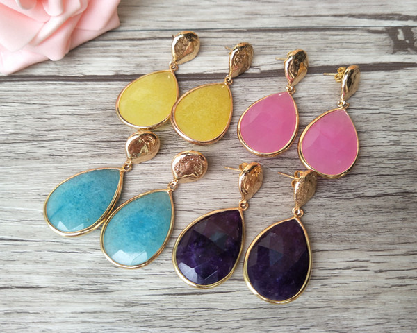 mix colors Teardrop opal Stone Earrings,gold color Gem stone Dangle Earrings,Cat Eyes'Stone Jewelry ER203