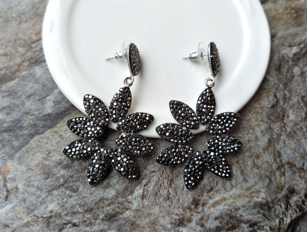 Fashion Flower shape Black Earrings, Paved Crystal Rhinestone Beads charms Dangle Earring Handmade Zircon Jewelry ER167