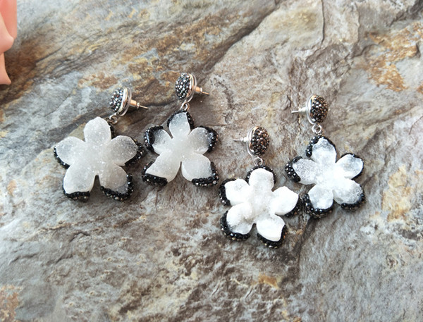 Natural agate starfish shape earrings, Druzy Stone Charm Pave Crystal Rhinestone Dangle stud Earrings Jewelry For Women ER171