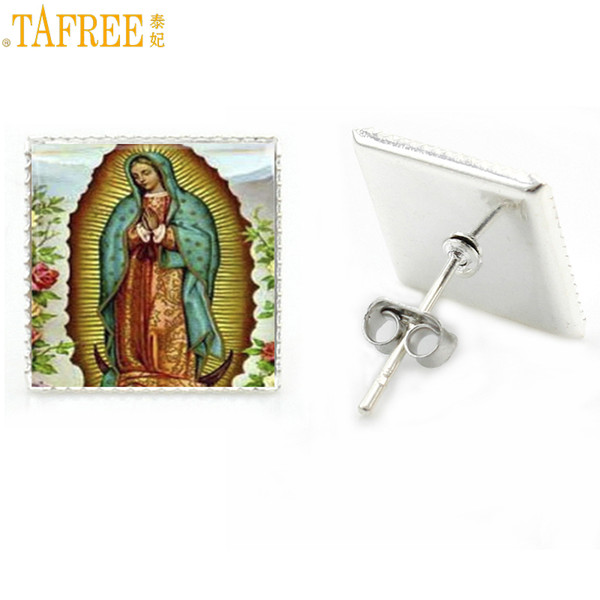 TAFREE classic religious women jewelry Our Lady of Guadalupe Blessed Virgin Mary stud earrings Statue of Liberty New York AA90