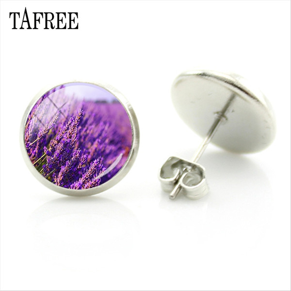 TAFREE Lavender Stud Earrings Purple Flower Women Earrings New Fashion Unique Round Shape Party Gifts Plant Badge Jewelry AC41