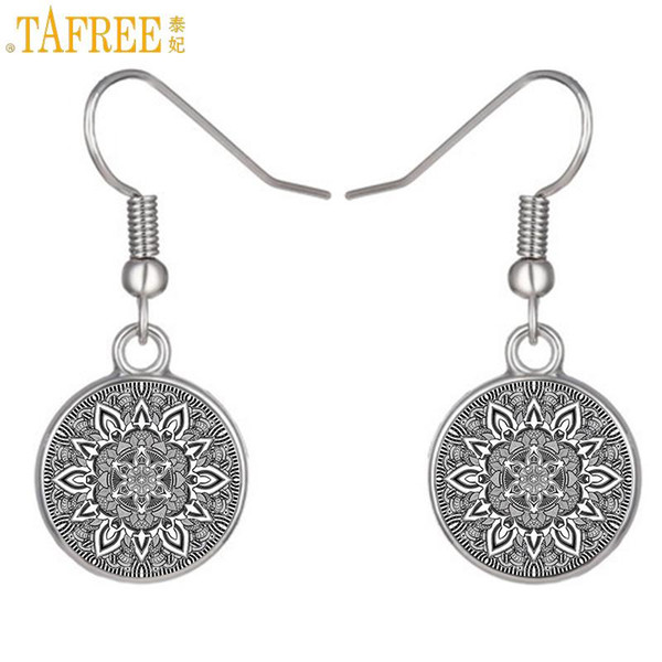 TAFREE classic women mandala drop earrings vintage novelty Sacred geometry boho flower dangle earrings buddhism jewelry CT342