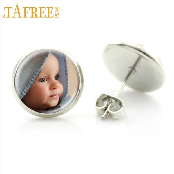TAFREE Personalized Photo stud earrings Photo of Your Baby Mum Child Grandpa Parent Well-Loving Gift for family Member Jewelry NA01