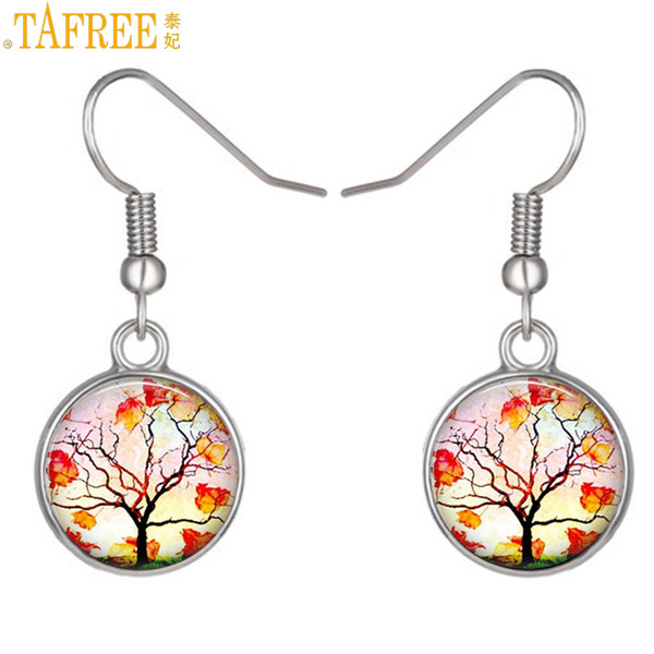 TAFREE fashion silver color tree of life drop earrings autumn style life tree women dangle earrings bridal wedding jewelry NS254