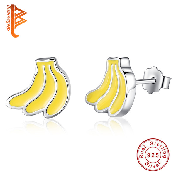 BELAWANG New Design 925 Sterling Silver Yellow Enamel Banana Stud Earring Creative Fruit Earrings For Women Jewelry Christmas Gift Wholesale