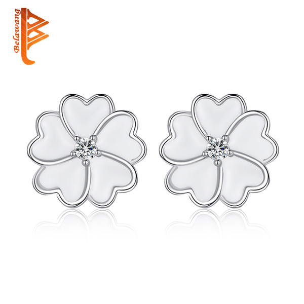 BELAWANG Elegant Daisy Stud Earrings White Enamel Stud Earrings With Cubic Zircon Trendy Jewelry For Women Party Gift