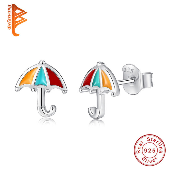 BELAWANG 2018 New Fashion Multi-color Enamel Umbrella Stud Earrings for Women Kid 100% 925 Sterling Silver Earrings Jewelry Gift