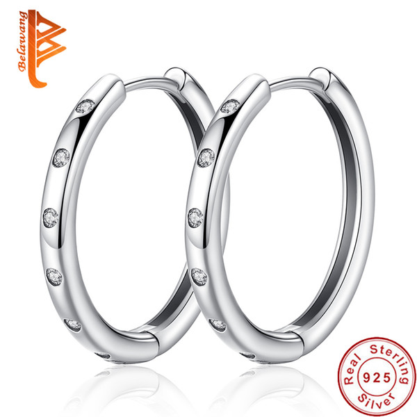 BELAWANG Fashion 925 Sterling Silver Circle Round Hoop Earrings with CZ Crystal Teardrop Earrings for Women Girls Silver Jewelry