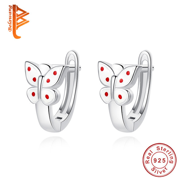 BELAWANG New Sweet Style 925 Sterling Silver Cute Butterfly Exquisite Hoop Earrings Enamel Earring Trendy Women Jewelry