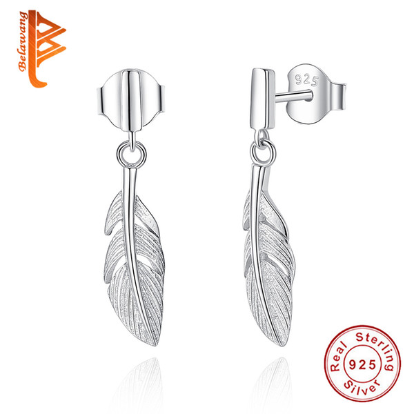 BELAWANG New Fashion 925 Sterling Silver Feather Branch Leaves Stud Earrings For Women Authentic Original Brand Fashion Jewelry