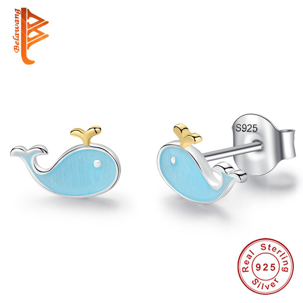 BELAWANG New Arrival Lovely Dolphin Stud Earrings For Women Girls 925 Sterling Silver Enamel Earrings Children Day Gift