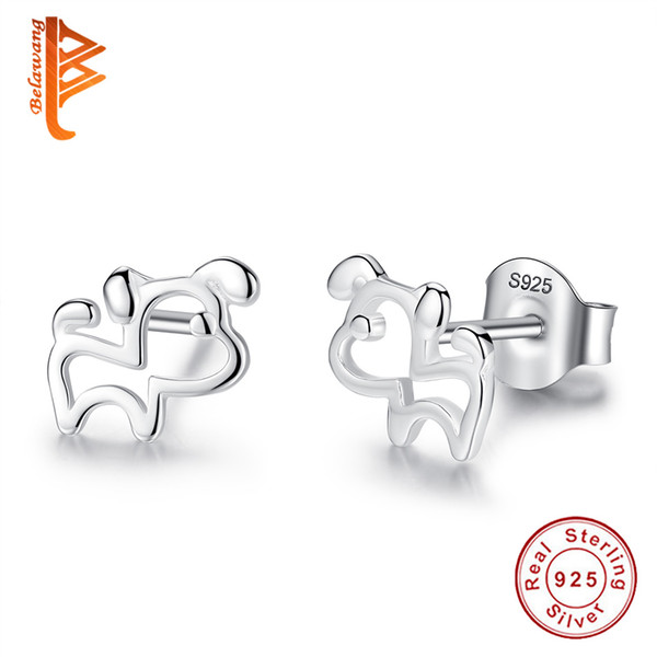 BELAWANG New 925 Sterling Silver Openwork Stud Earrings for Women Girls Lovely Animal Dog Small Earrings Jewelry Accessories