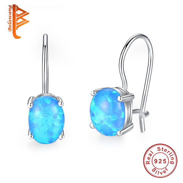 BELAWANG Sparkling Blue Crystal Drop Earrings for Women Lady Authentic 925 Sterling Silver Earrings Wedding Engagement Jewelry