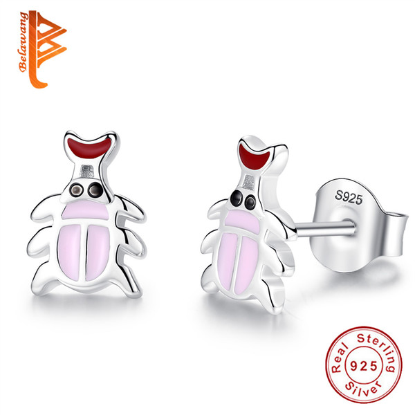 BELAWANG 925 Sterling Silver Crab Earring Enamel Stud Earrings Fashion Animal Jewelry Brincos For Women Lovely Gifts Girl