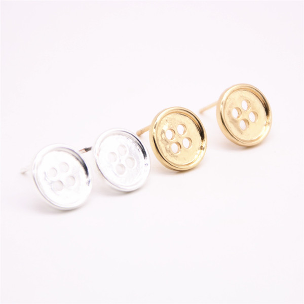 Little button stud earrings roundness Round pie shape with hole gold stud earrings retail and wholesale mix