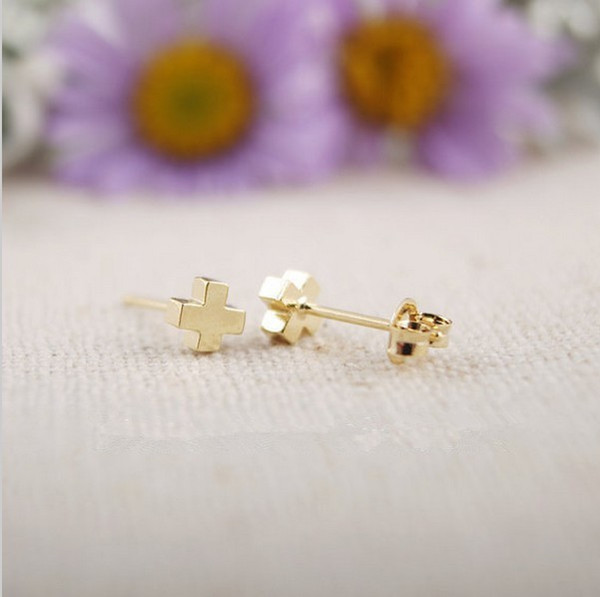 Fashion delicate little 2018 cross gold stud earrings Faith stud earrings for women wholesale free shipping