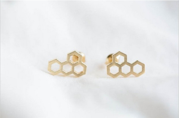 The latest elements Honeycomb stud earrings Gold-color/silver plated/rose Gold-color stud earrings wholesale free shipping